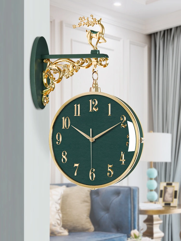 2023 Luxury Double Sided Wall Clock Network Red New Clock Home Living Room Fashion Modern Simple Deer Head Clock