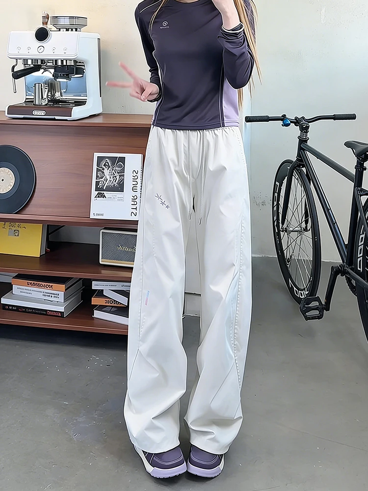 American Retro Star Embroidery Straight Leg Pants Men Women Spring Summer Pleated Workwear Teenage Sports Trousers Casual