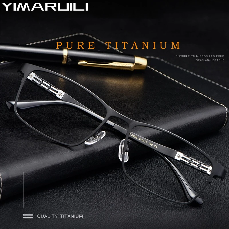 YIMARUILI Ultra-light High-quality Ultra-tough Glasses Large Square Pure Titanium Optical Prescription Glasses Frame Men HT0205