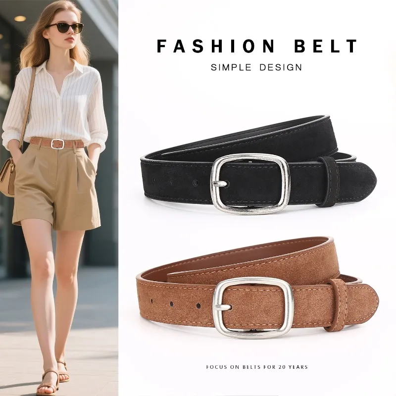 

Женский кожаный ремень Модное и универсальное украшение Замшевый пояс Высококачественный и повседневный в сочетании с джинсами Замшевый пояс