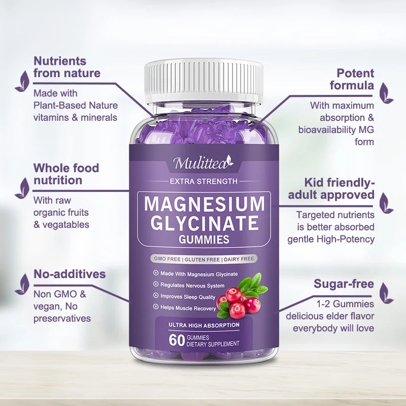 Mulittea Magnesium Gummies Enhances Memory Focus and Overall Cognition helps Stress Relief Sleep Multiple flavors