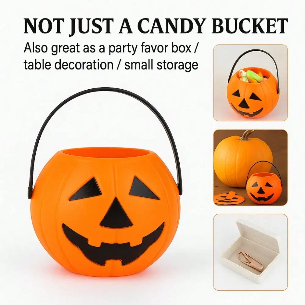 دلو حلوى اليقطين الصغير، ضروري لحفلات الهالوين، حاوية حلوى خدعة أو علاج، صندوق هدايا ديكور منزلي احتفالي #3