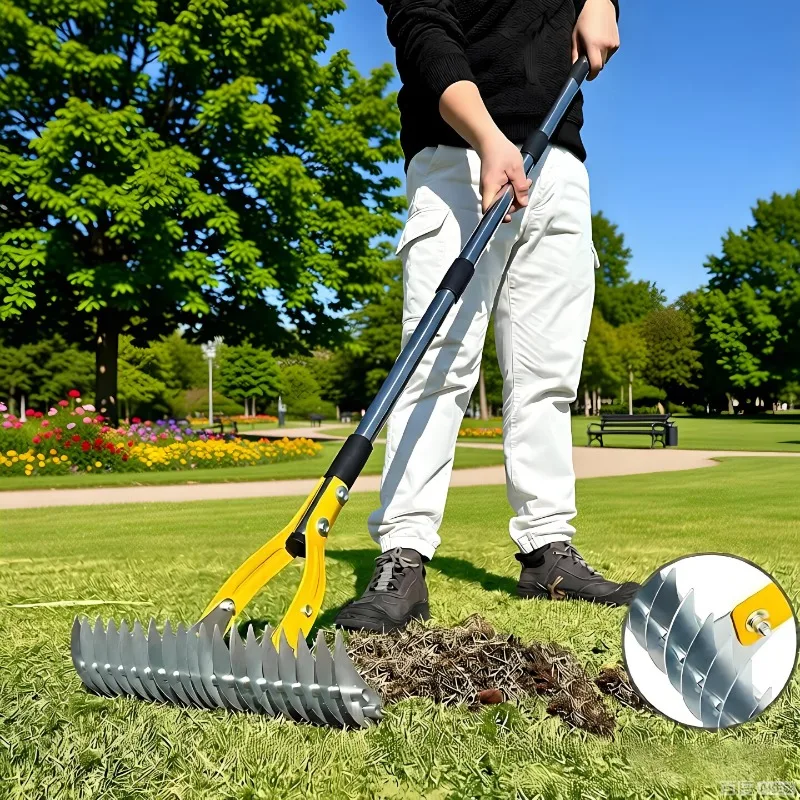 Detachable Garden Thatch Rake, Lawn Tool for Dead Grass, Branch & Leaf Cleaning, Soil Loosening and Fertilizer Spreading