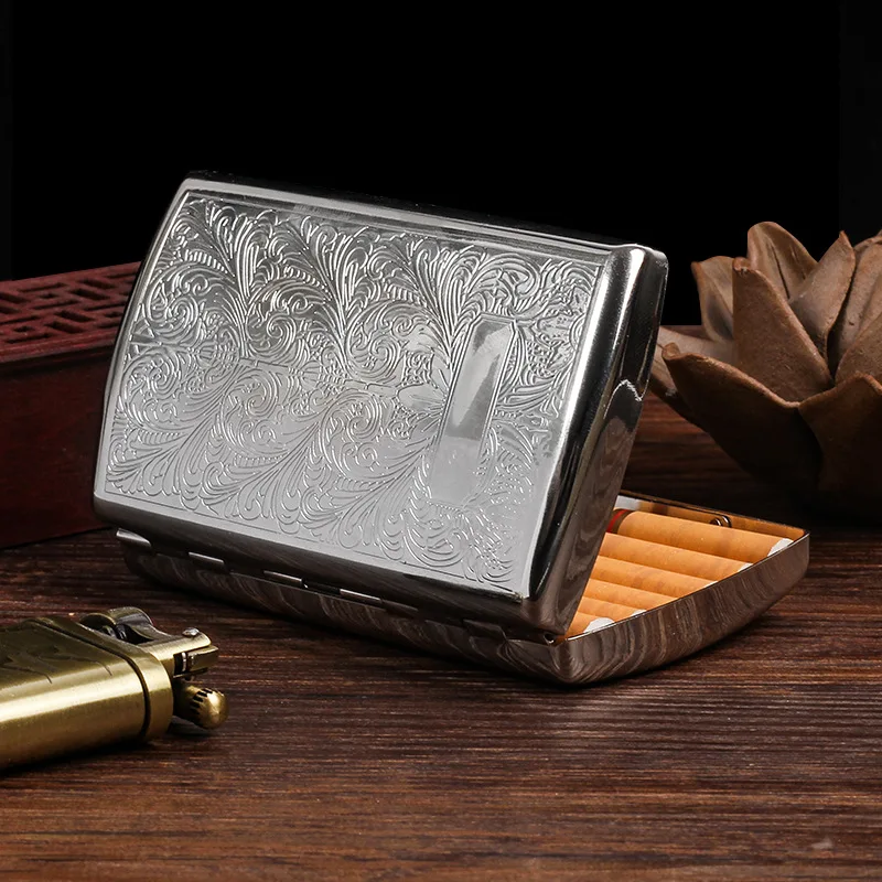 Retro Metal Cigarette Case with Gift Box for Men, Anti Pressure, Portable, Chrome Plating, Gift Accessories, 10-12Pcs