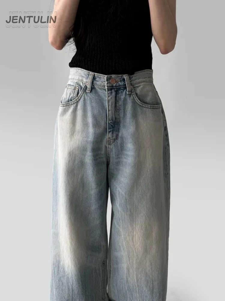 American Retro Design Wash Washed Baggy Jeans Women Spring Wings Print Straight-leg Long Trousers Y2k Leisure High Quality Jeans