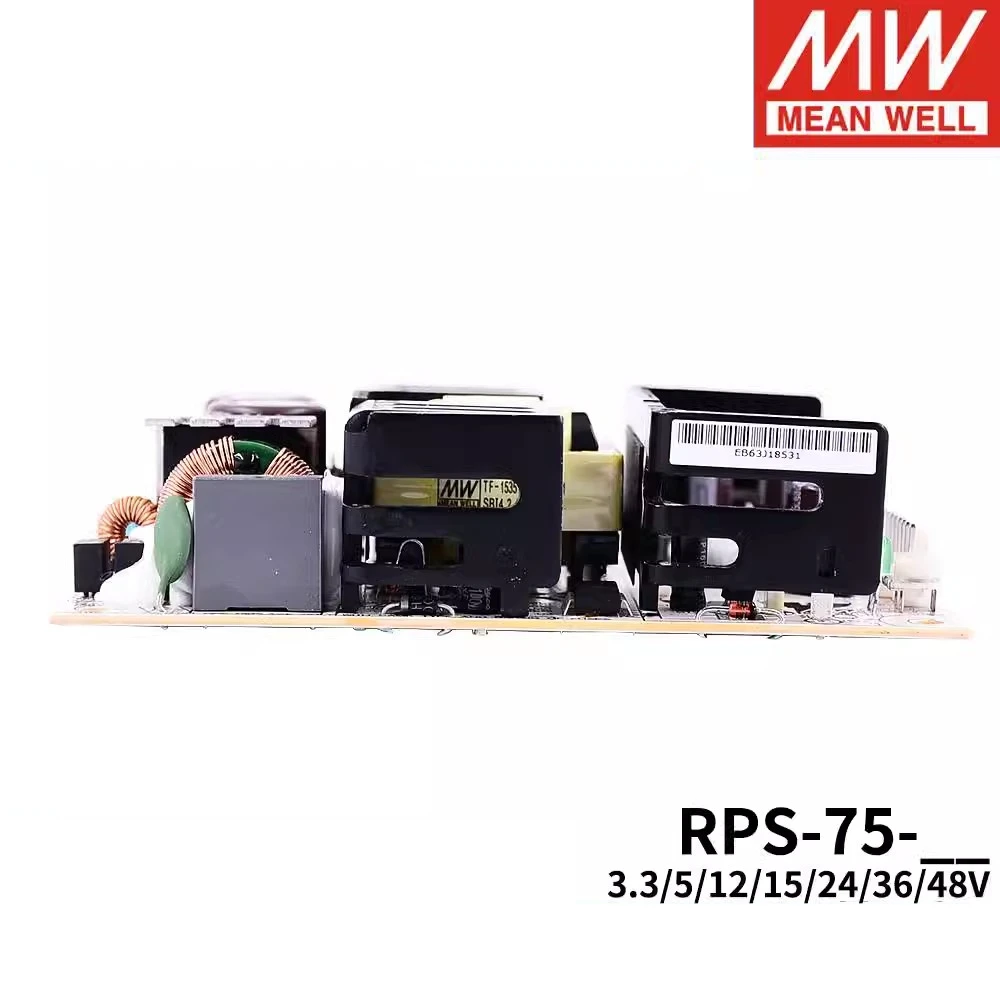 MEAN WELL-fuente de alimentación conmutada médica, RPS-75-5, RPS-75-12, RPS-75-15, RPS-75-24, RPS-75-48, tipo PCB, corriente de baja fuga