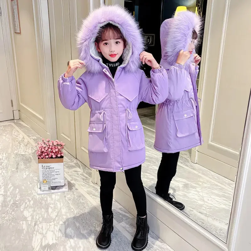 Coat Jacket Girls Cotton Windbreak Outwear 2025 Beautiful Warm Thicken Velvet Winter Skiwear Plus Size Children's Clothing