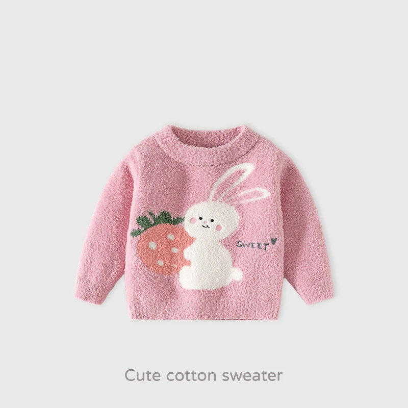 

2025 Winter Toddler Girls Sweater Rabbit Jacquard Plus Fleece Kids Baby Girls Pullovers Versatile Infant Baby Girls Knitwear
