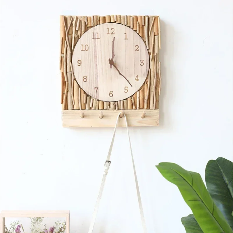 Wooden Electric Meter Box Cover with Clock Elegant Porch Wall Decor Creative Hook Decorative Painting for Electric Switch Box