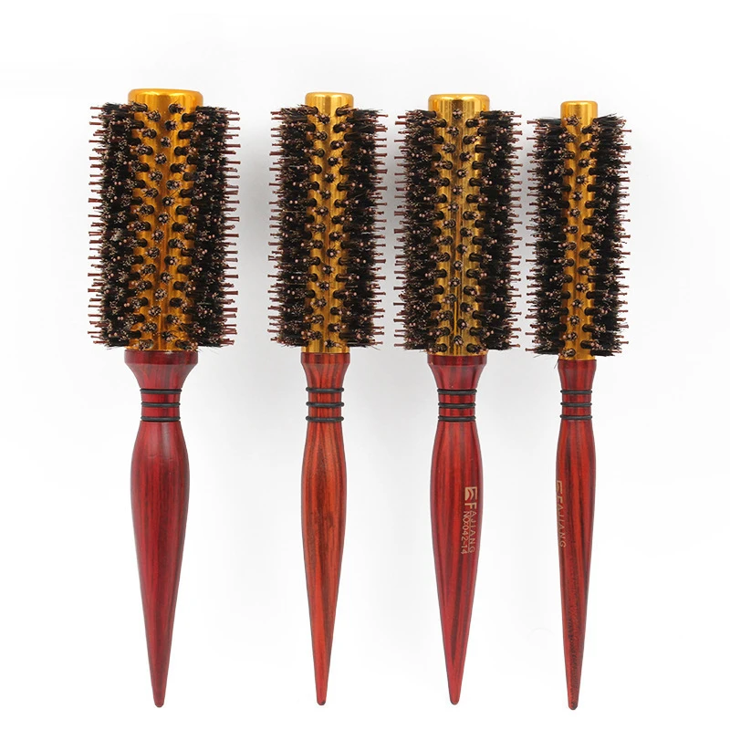 Professional Natural Boar Bristle Round Brush Wooden Handle Hair Rolling Brush For Hair Drying Styling Curling  Handle combs