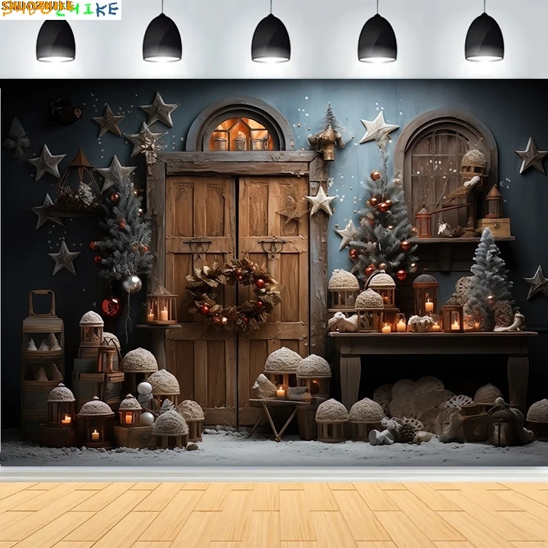 

Christmas Day Decoration Living Room Photography Backdrops New Year Holiday Fireplace Patio Indoor Party Background DJ-05