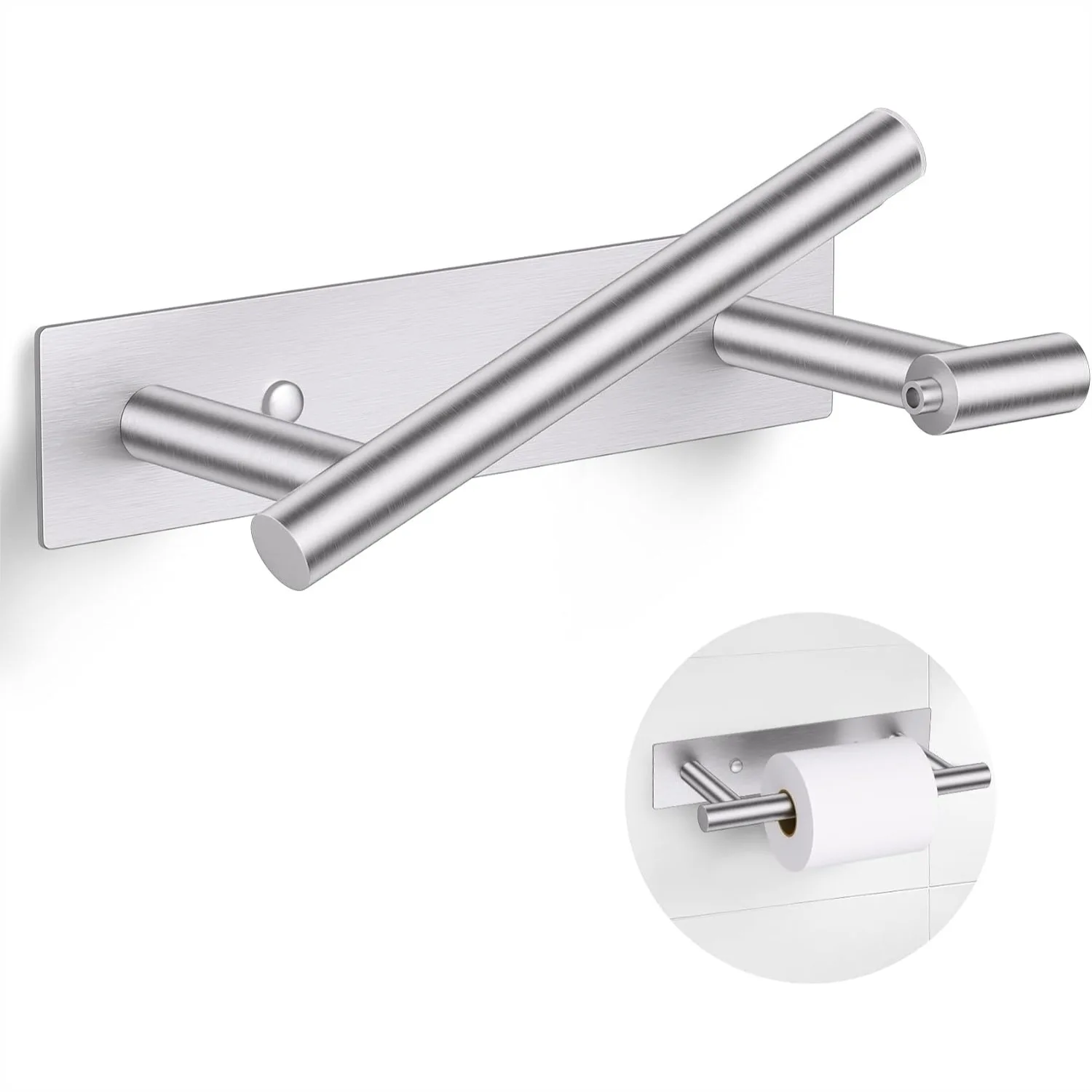 

Brushed Nickel Toilet Paper Holder, Adhesive or Screw Wall Mount, SUS304 Stainless Steel Double Post Pivoting Roll Holder for