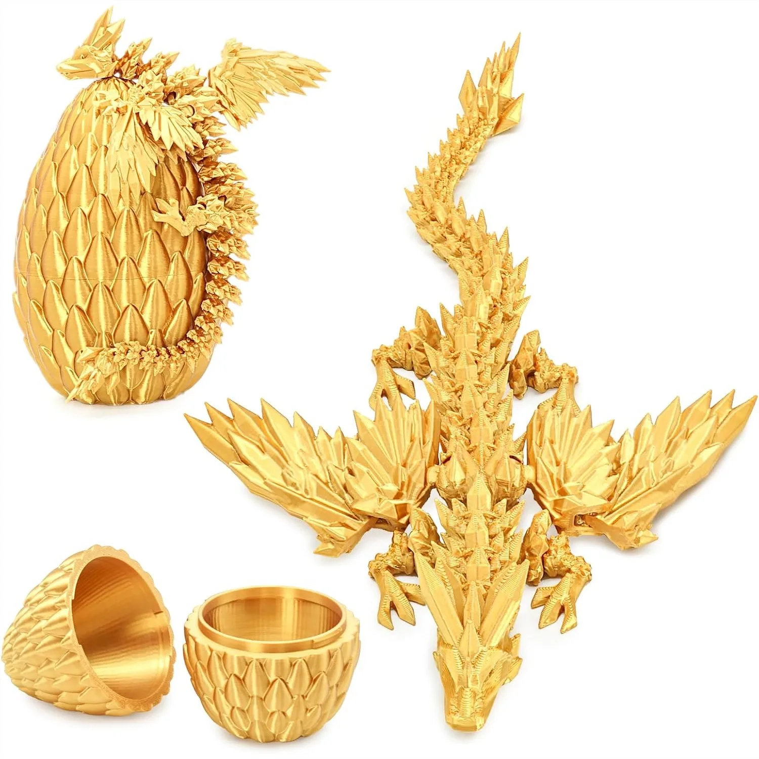 

3D Printed Articulated Dragon in Gradient Egg – Fantasy Toys for Kids, Home Decor, Easter Surprise Gift (Golden, Medium)