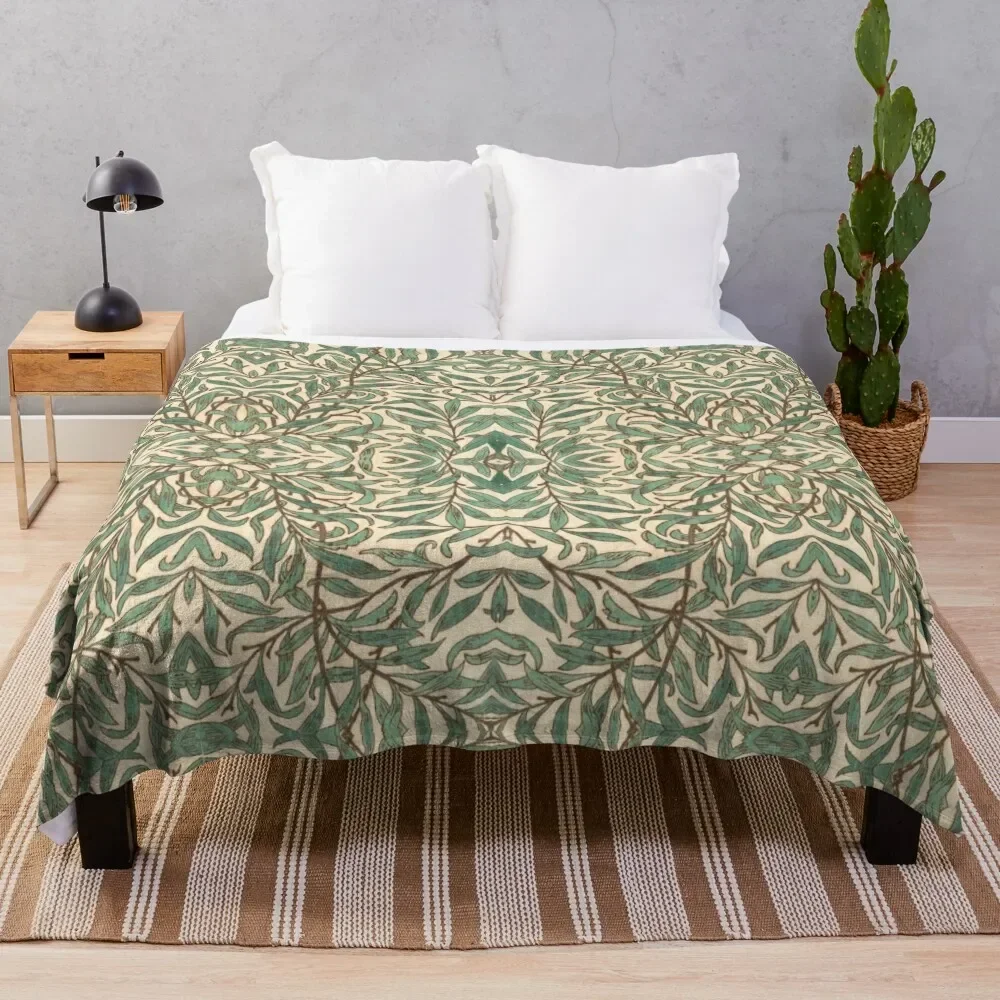 William Morris Willow Bough wood Watercolor pattern Throw Blanket Large blankets and throws Fluffy Shaggy Blankets