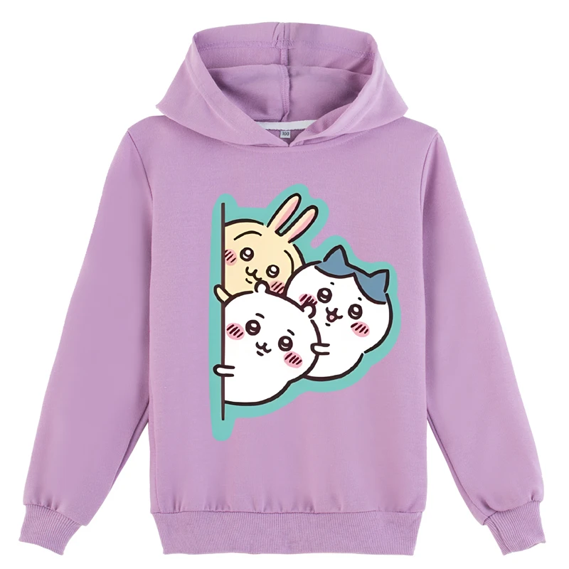 Sweat-shirt à capuche confortable pour tout-petits, pull-over Anime, hauts à manches longues en coton Chiikawa pour 2 à 14 ans