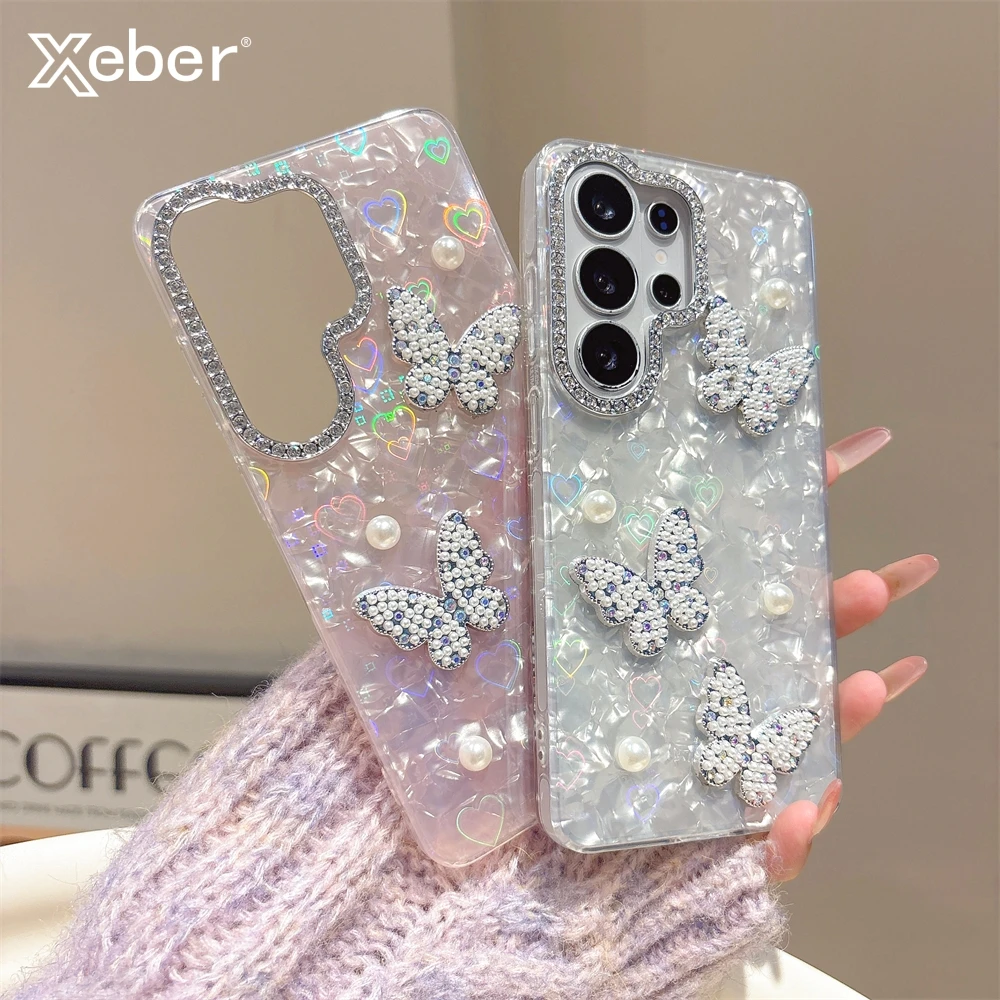 Luxuriöse Diamant-Schmetterling Handyhülle für Samsung S26 S25 S24 S23 Ultra Plus FE A07 A17 A36 A55 Weiche Glitzer Bunte Candy-Abdeckung
