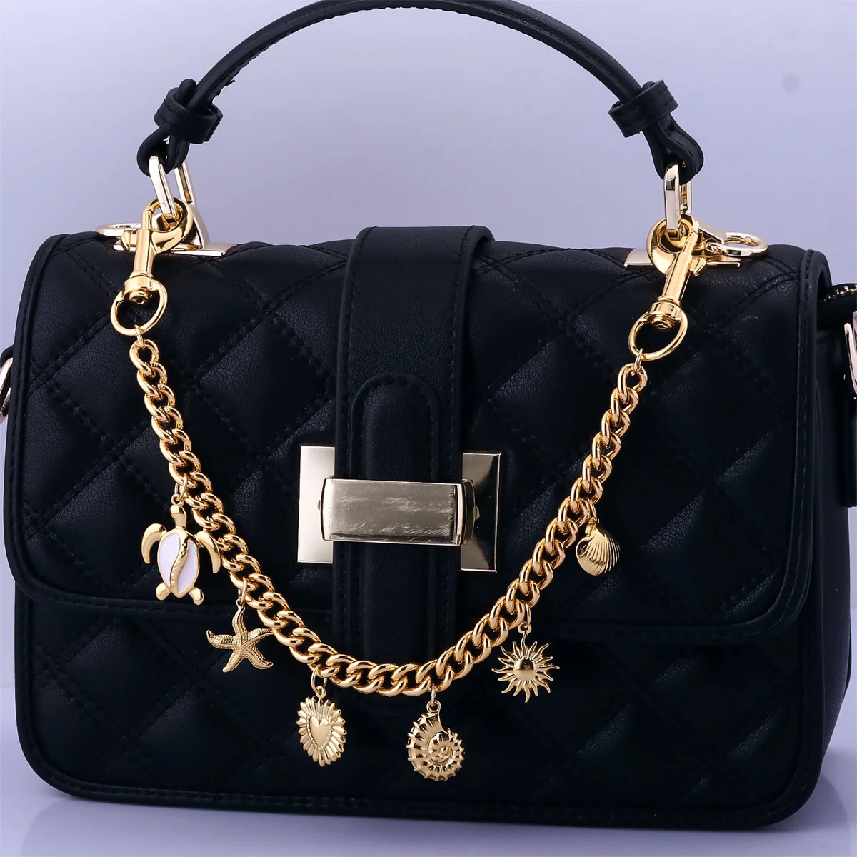 New Fashion Bag Purse Charm Gold Starfish Shell Turtle Alloy Pendant Keychain Bag Extension Chain for Women
