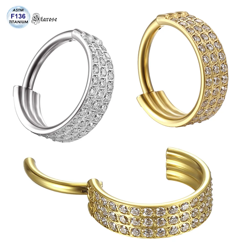 

Starose 1Pc Luxury Implant Grade ASTM F136 Titanium Nose Jewelry Hinged Septum Rings Helix Piercing Daith Hoop Snug Lobe Earring