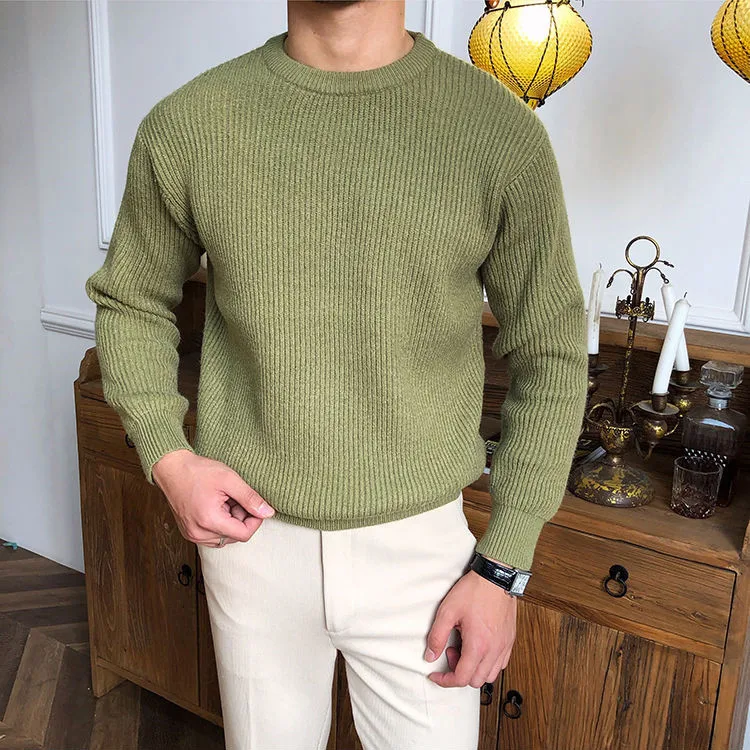 

Slim Fit round Ne Knitwear Men's Autumn Winter Casual Pure Color Long Sve T-irt Sli Youthful Spring Autumn Wear