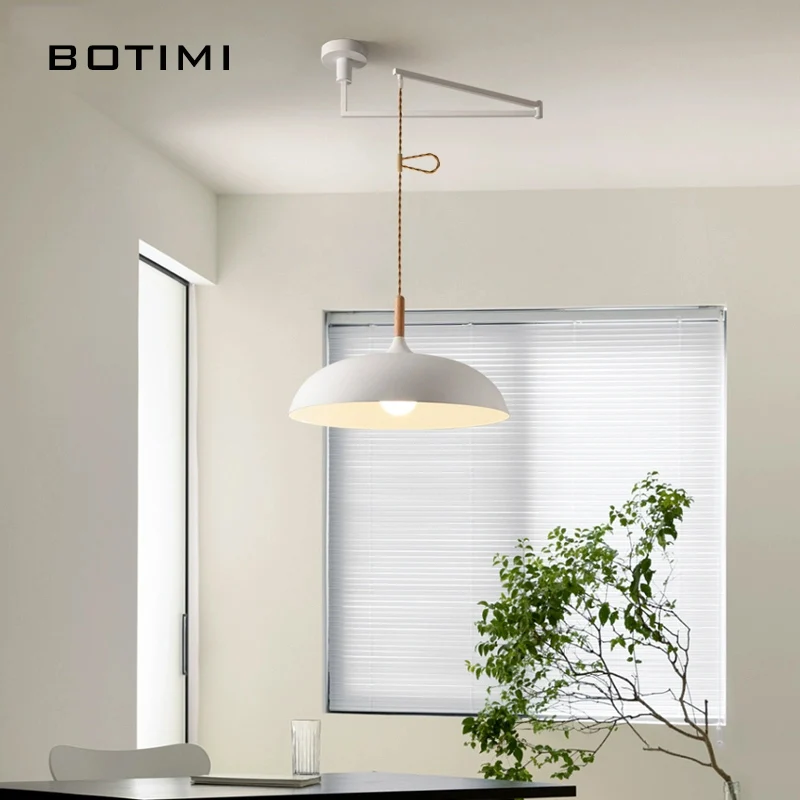 BOTIMI Pendant Lights With White Metal Lampshade For Dining Modern Kitchen Restaurant Hanging Lamp