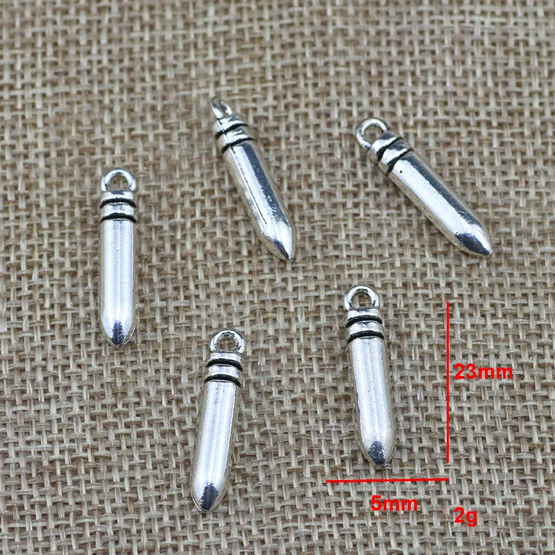 6pcs/lot 5*23mm Antique Silver 3D Bullet Warhead  Pendants For DIY Handmade Necklace Jewelry Making