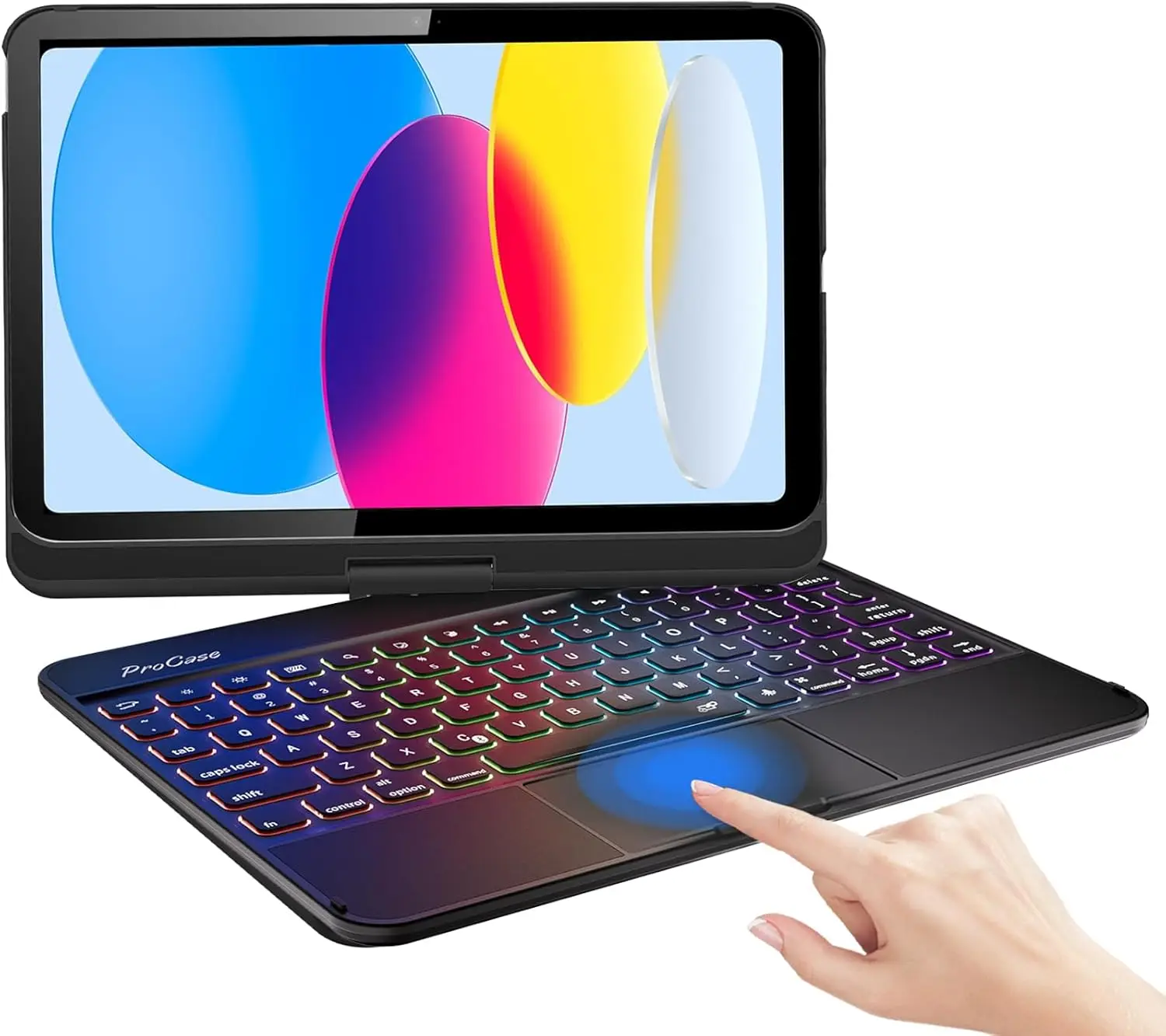 

360 ° Вращающийся чехол-клавиатура для iPad 11-го/10-го поколения с мультитач-трекпадом и 7-цветной подсветкой – черный