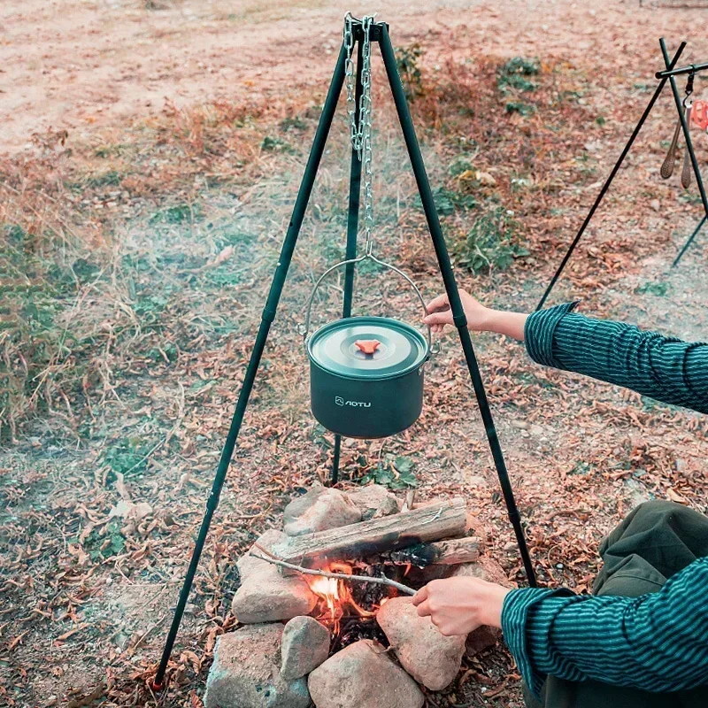 Trípode de hoguera grande para exteriores, portátil, para acampar, Picnic, fogata, olla de cocina, cadena colgante, soporte triangular