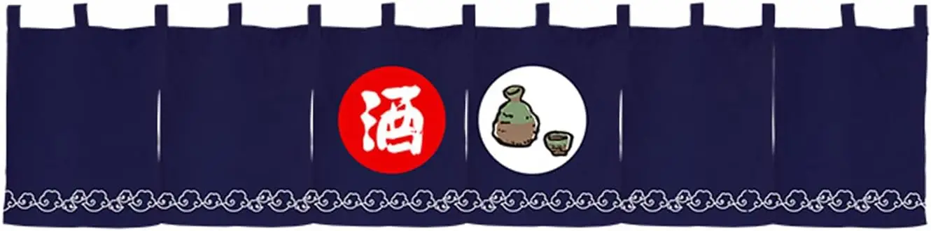 Japanese Style Dark Blue Noren Curtain with Red 