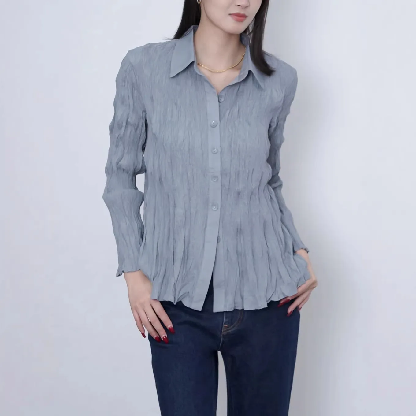 Miyake Folds 2026 Spring and Summer New Shirt Female Senior Sense of Light Luxury Fashion Women's Blouses Layering Tops Pleat