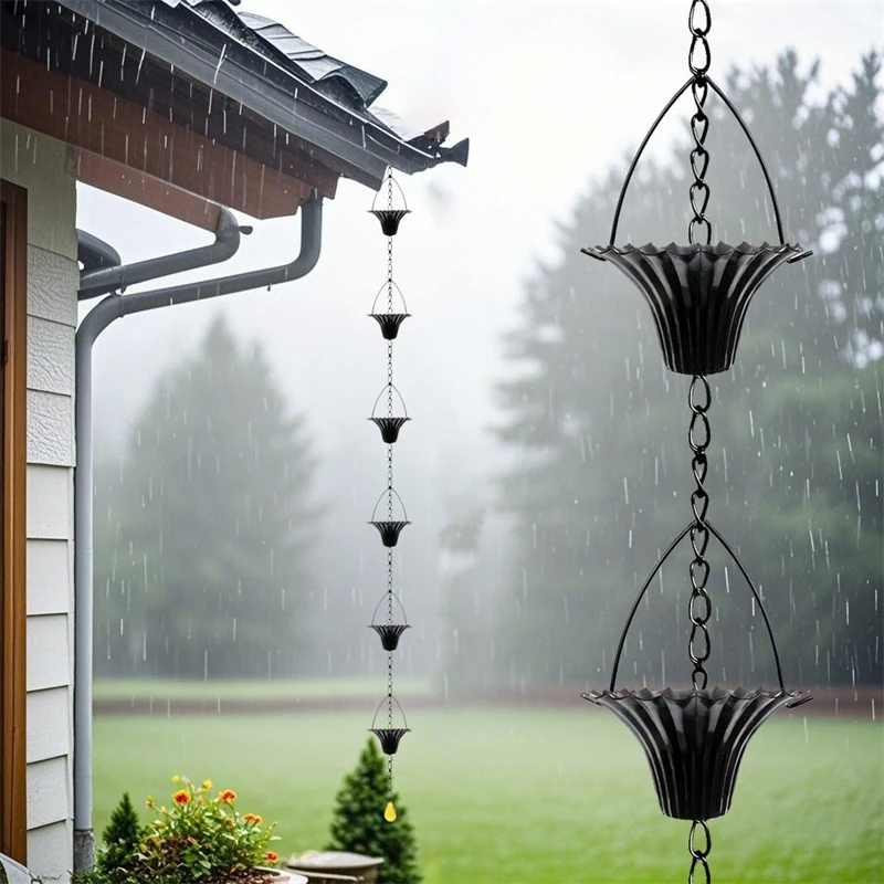 

Metal Rain Chain Decorative Drainage Waterfall For Eaves Gutter Villa Courtyard Patio Garden Decor For Homeowners