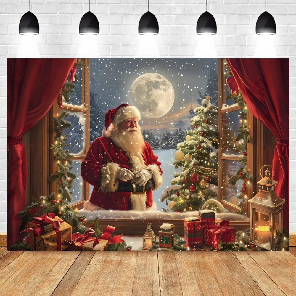 2024 Winter Christmas Photography Backdrop Xmas Tree Fireplace Window Gifts Baby Kids Family Portrait Photocall Background Decor