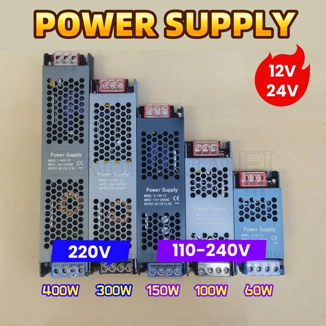 

DC12V 24V AC110-240V Switching Power Supply Mute Lighting Transformers 60W 100W 150W 300W 400W LED Light Driver Power Adapter