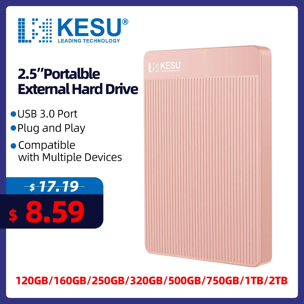 

KESU Портативный внешний жесткий диск HDD 2 ТБ 1 ТБ 750 ГБ 500 ГБ 320 ГБ 250 ГБ 2,5 "съемный USB-накопитель для портативного компьютера ПК
