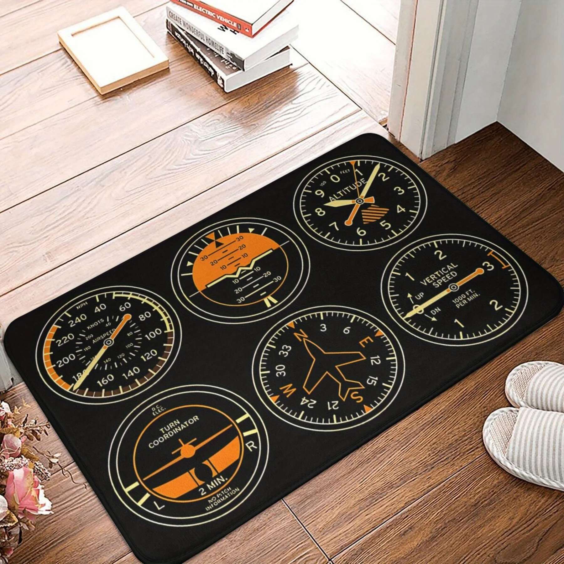 1pc Aviation-Themed Anti-Slip Doormat - Aircraft Flight Instruments Design, Rectangular Polyester Mat for Kitchen, Hallway, Be