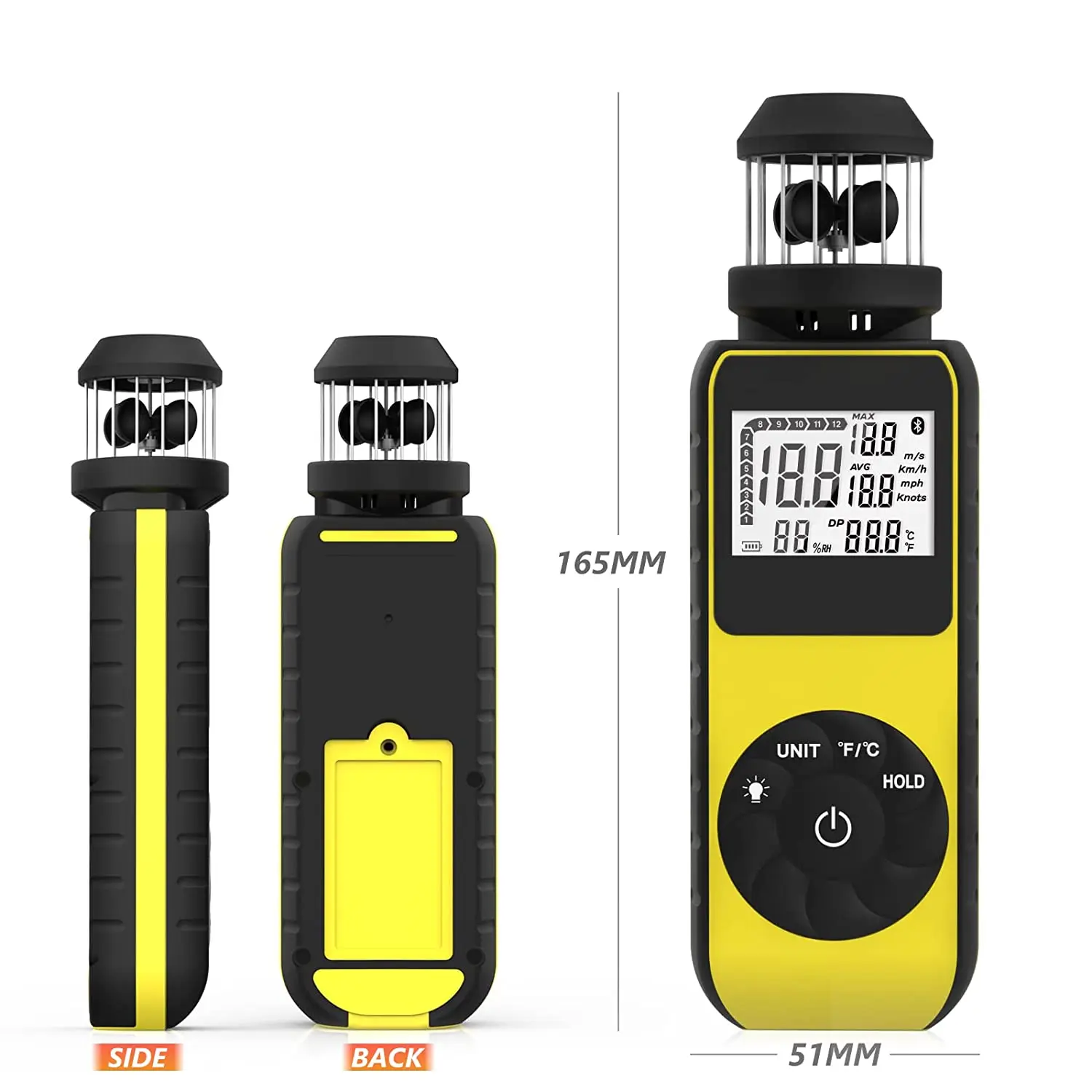 BT-881M Anemometer/Handheld Anemometer, 360° Rotation for Measuring Wind Speed, Wind Direction, Temperature, with LCD Backlight