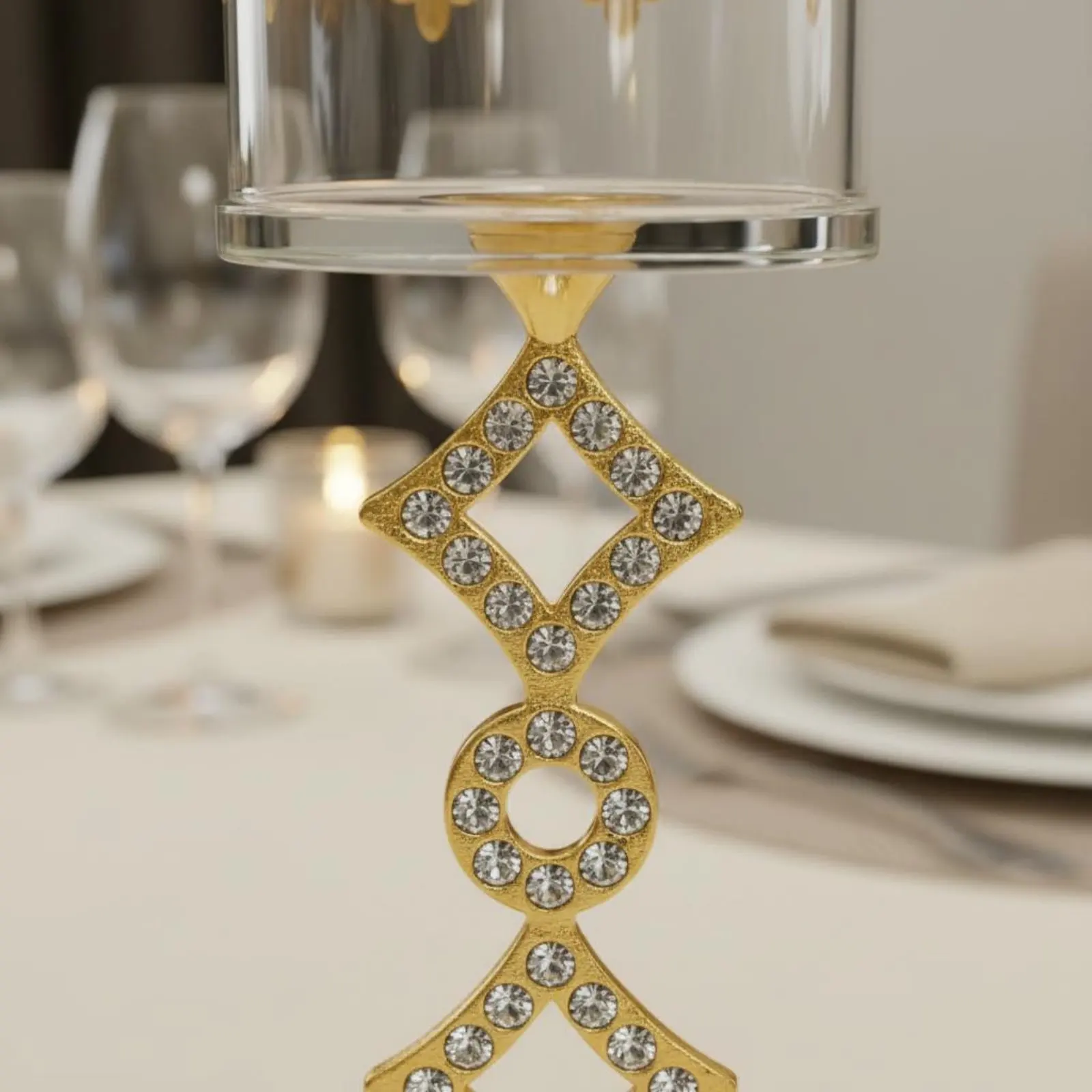 2 Pieces Crystal Metal Candle Holder Set Hollow-Carved Design Decorative Table Centerpiece for Wedding, Party view 6