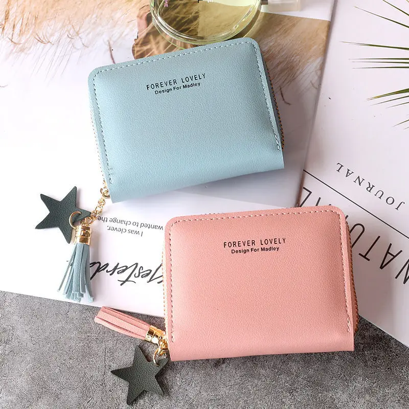 Folding Large Capacity Women Short Wallets Thin Zipper PU Leather Small Coin Purses Fashion Lady Female Money Cards Holders