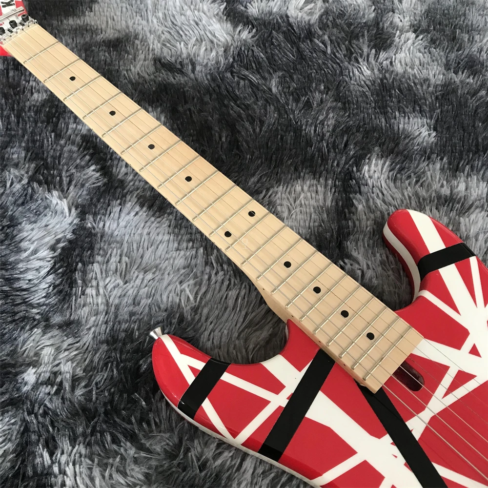 High-quality custom double-shake electric guitar red body red and white line graffiti double-shake vibrato system