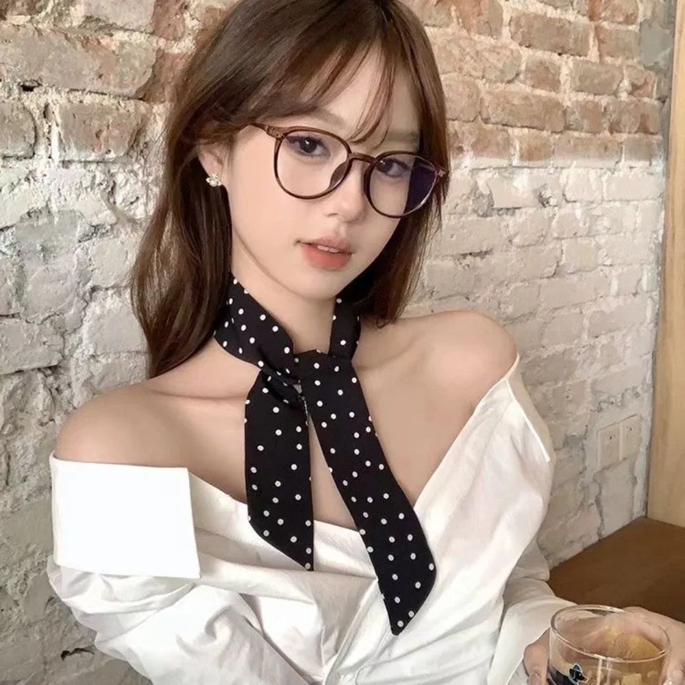 

Модный шелковый шарф в горошек с узким краем, роскошный классический шарф для шеи, универсальный шейный платок в корейском стиле, аксессуар для одежды