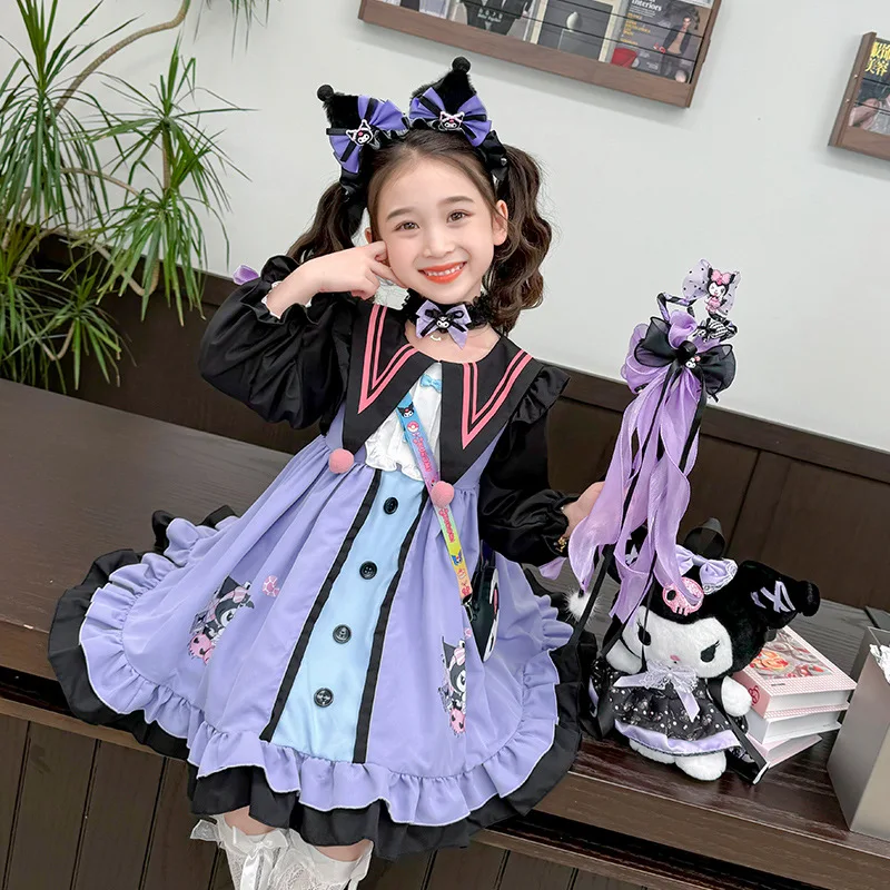 Kawaii Mädchen Kuromi Lolita Kleid Cartoon Sanrioed Kinder süße Prinzessin Rock niedlichen Cosplay Kostüm Mädchen Geburtstags feier Rock Geschenk