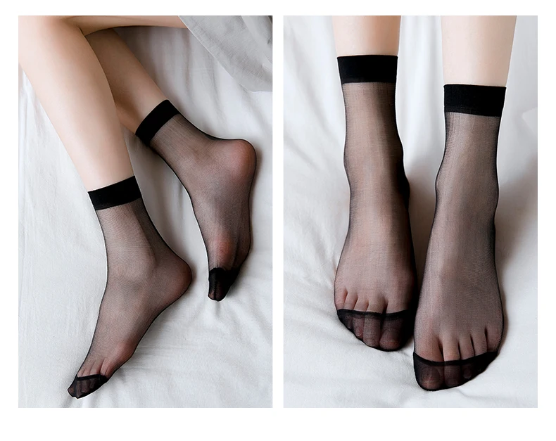 Sommer-Damen-Kurzsocken, ultradünne, transparente Kristall-Seidensocken für Mädchen, atmungsaktive, durchsichtige Damen-Knöchelsocken – Detail 3