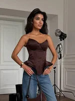 Sexy Fishbone Strapless Short Top Lady Chic Sleeveless Off-shoulder Backless Waist Cinching Blouse Women Vacation Party Tops New - Image 6