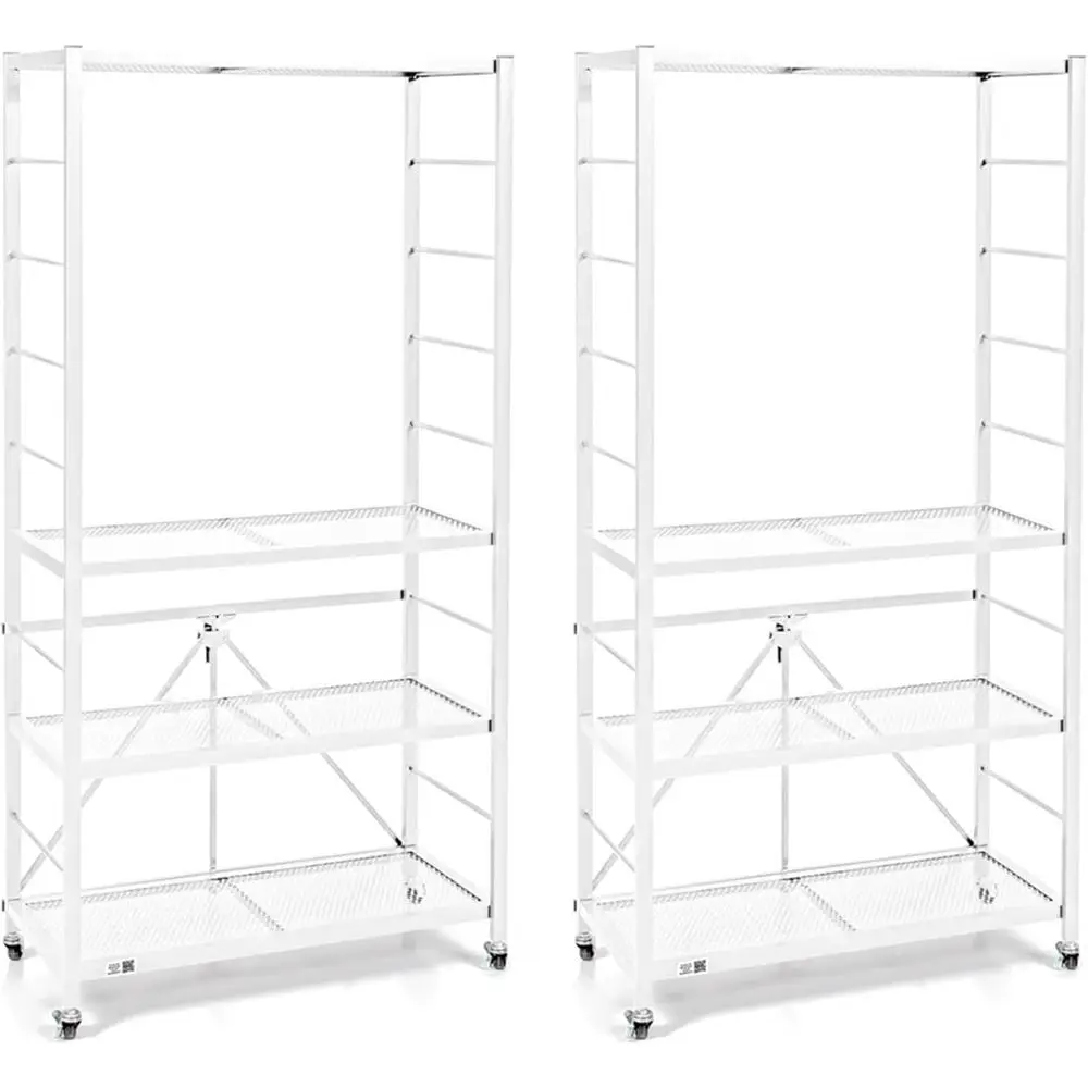 

4-Tier White Heavy-Duty Steel Folding Storage Rack with Wheels, Origami Style