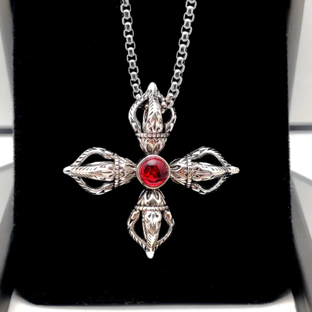 

Vintage "King Kong Pestle" Necklace Copper Plated Male and Female Couples Fall Magic Pestle Cross Stainless Steel Pendant