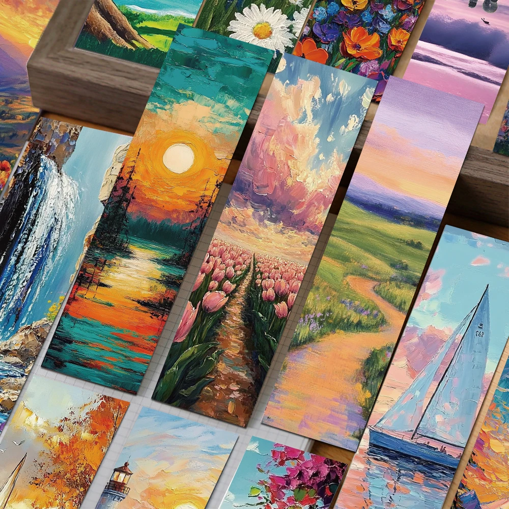 

30pcs Romantic Oil Painting Bookmarks Reading Pages Books Labeled Paper Card School Stationary Supplies DIY Aesthetic Bookmarks