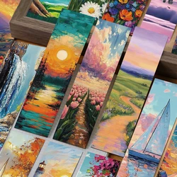 30pcs Romantic Oil Painting Bookmarks Reading Pages Books Labeled Paper Card School Stationary Supplies DIY Aesthetic Bookmarks