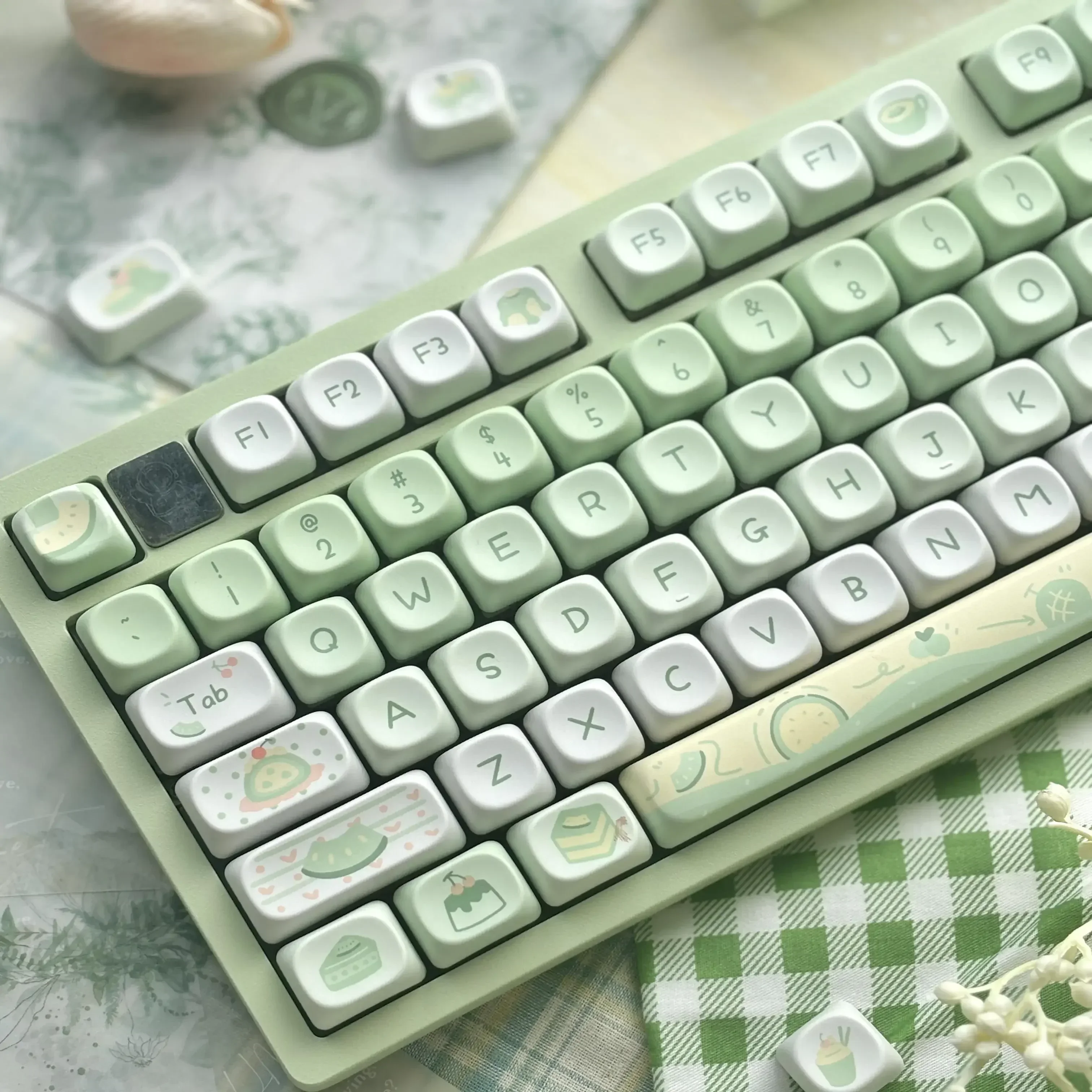 Honeydew Melon Ice Cream 95 Key Summer Theme Keycap PBT Sublimation MOA Height Small Fresh Green Keycaps for Mechanical Keyboard