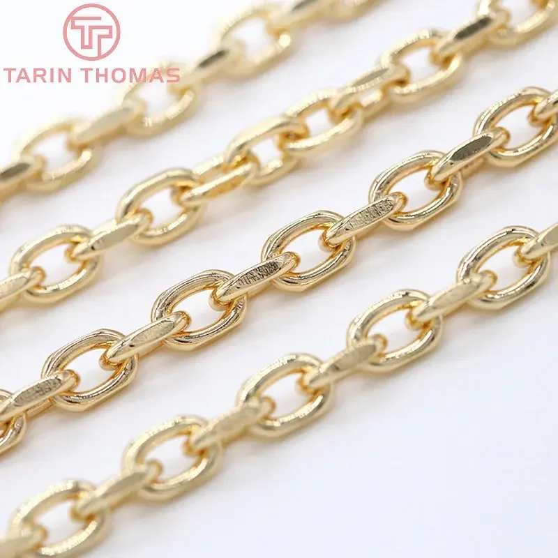 (6347) 50CM Width 7MM 24K Gold Color Plated Brass Necklace Chains Bracelet Chains High Quality Jewelry Accessories Wholesale