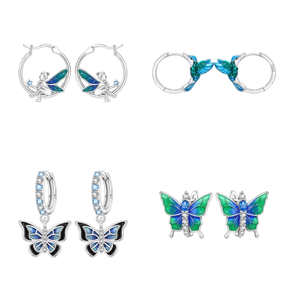A pair of Bohemian vacon-style 925 sterling silver hummingbird ear rings, perfect as a gift for weddings, vacations and Thanksgi