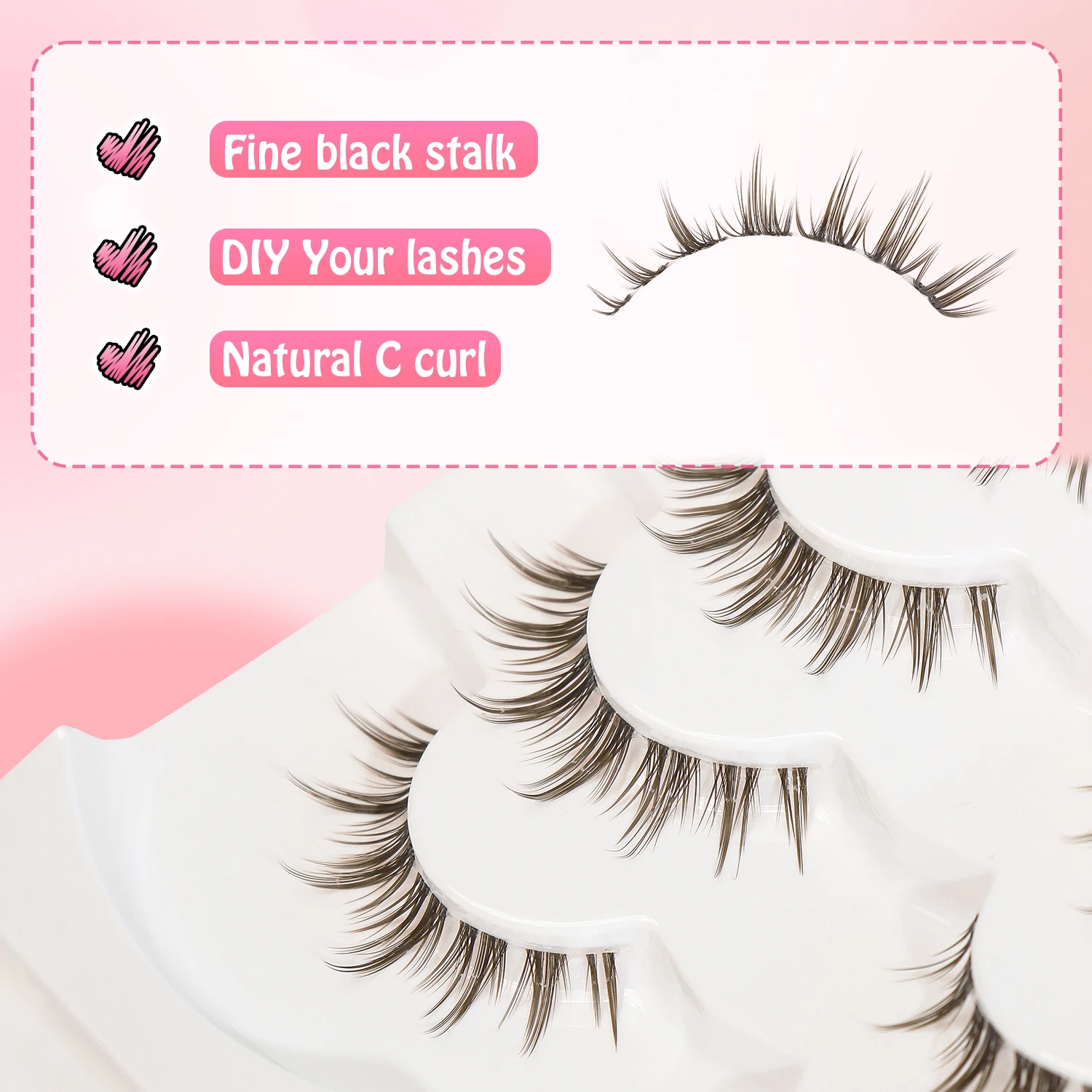 7 Pairs of Dark Brown False Eyelashes, Fishtail Style, Cute and Dynamic, Transparent Stem, Cat-Eye Effect, Elongate the Outer Corners of the Eyes, Enhance the Appearance of the Eyes, False Eyelashes